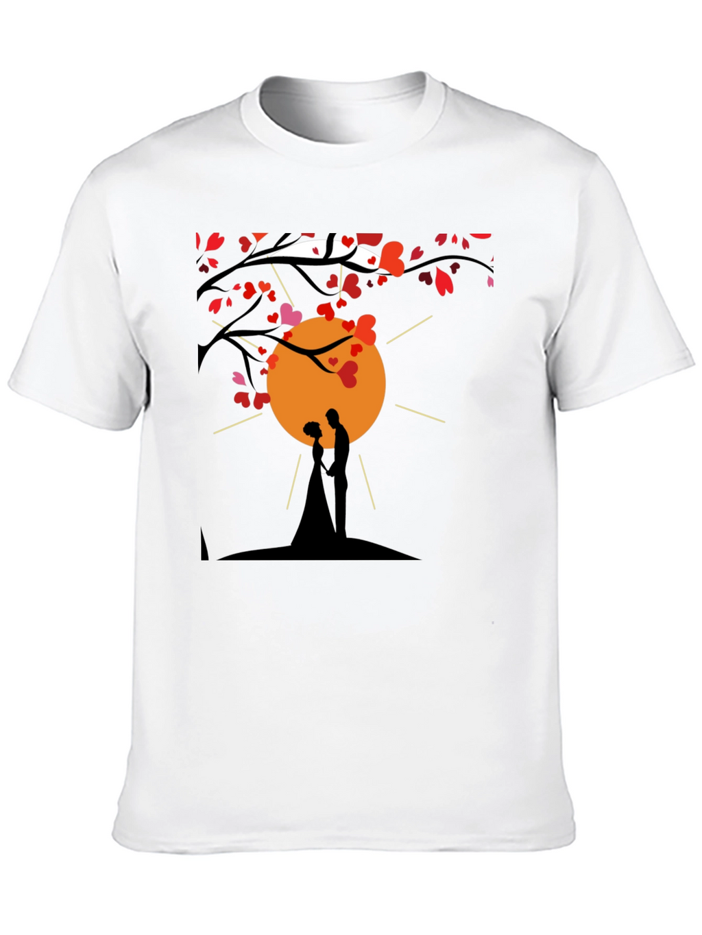 Romantic Couple Silhouette Heart Tree Black T-Shirt