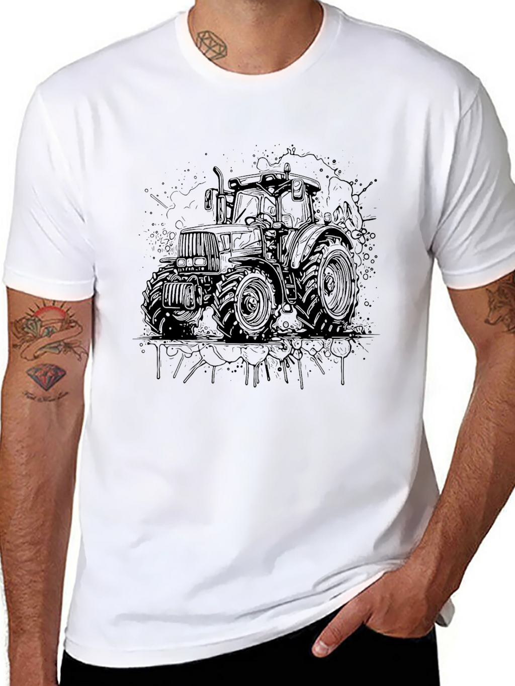 Black Tractor Graphic Tee - Mens Casual T-Shirt