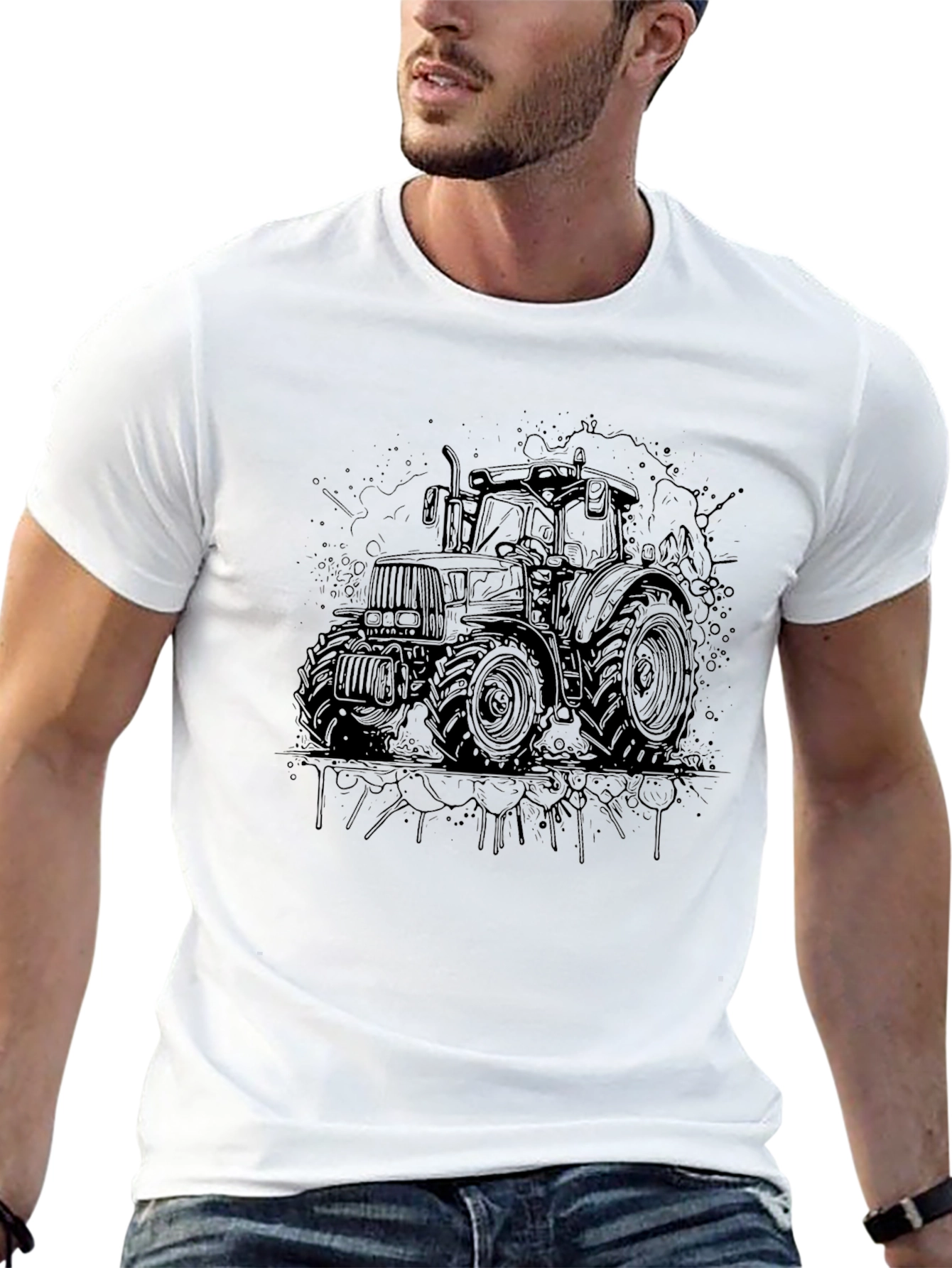 Black Tractor Graphic Tee - Mens Casual T-Shirt