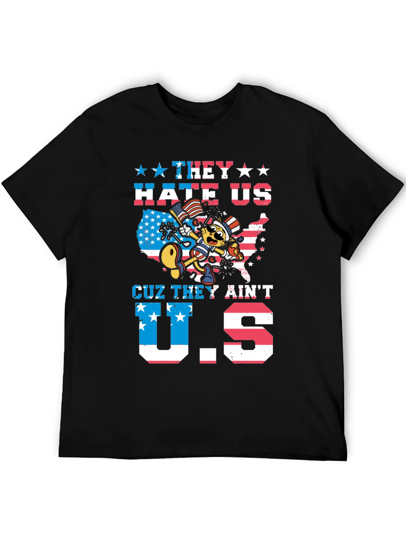 Patriotic Cartoon Cat Graphic T-Shirt