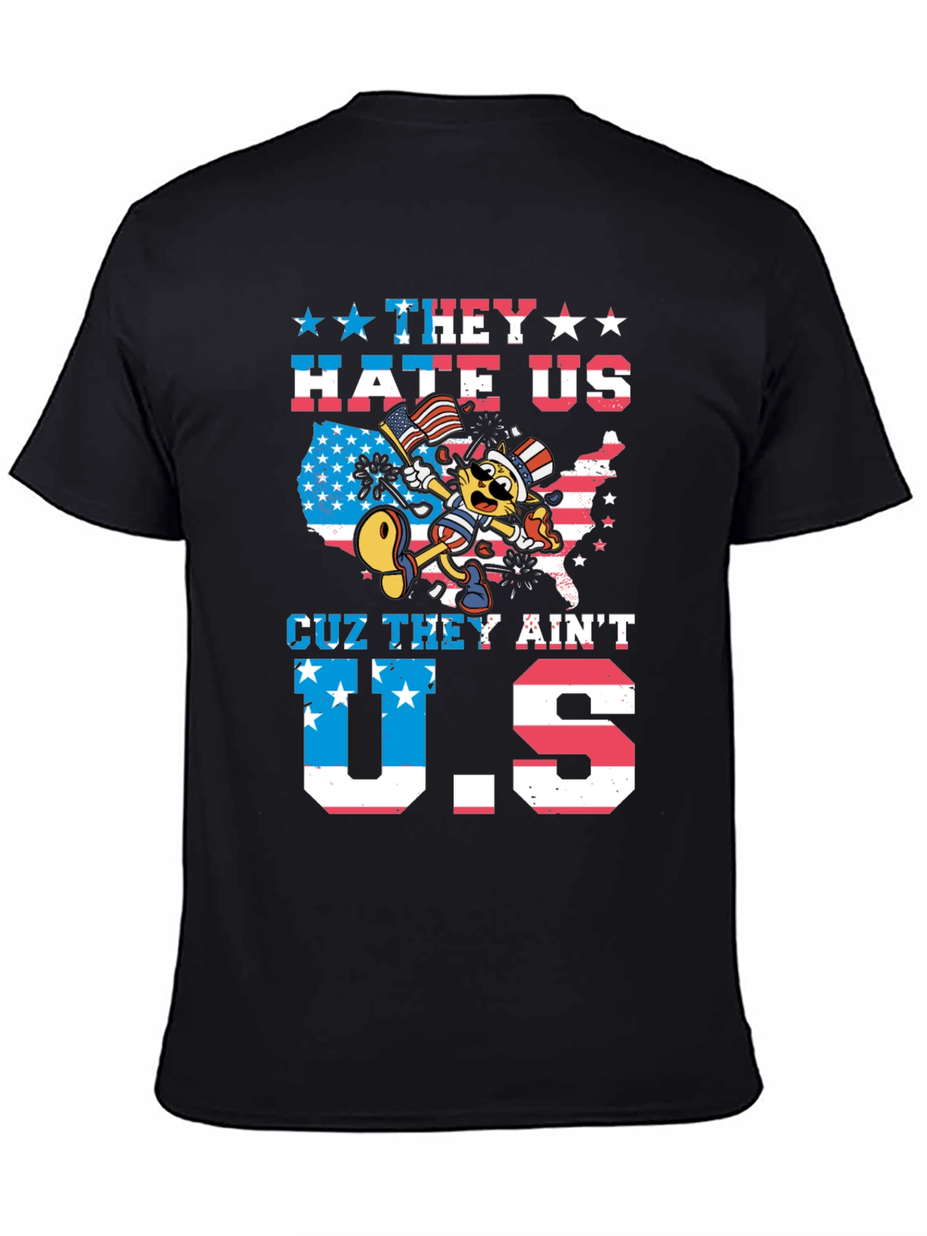 Patriotic Cartoon Cat Graphic T-Shirt