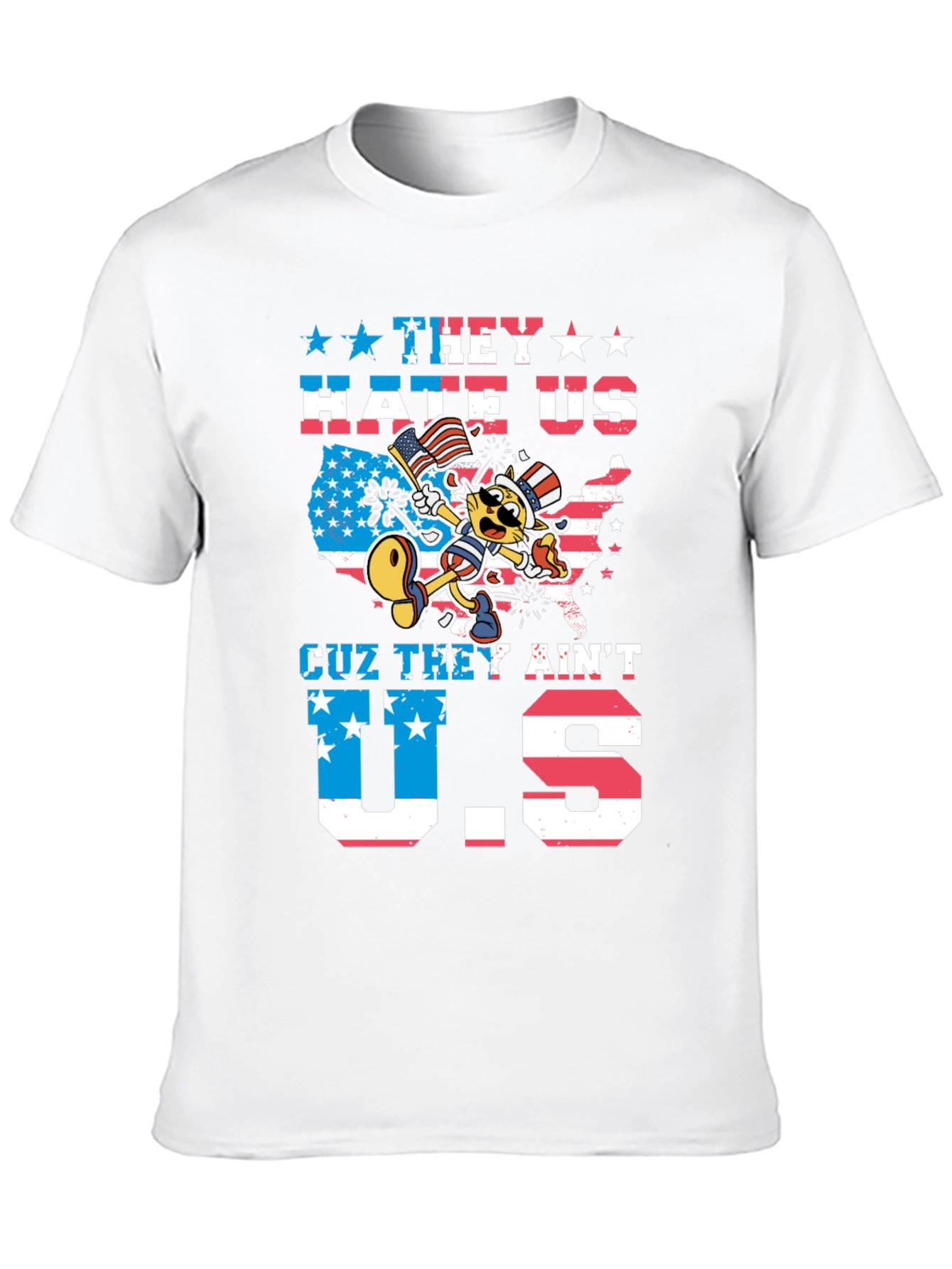 Patriotic Cartoon Cat Graphic T-Shirt