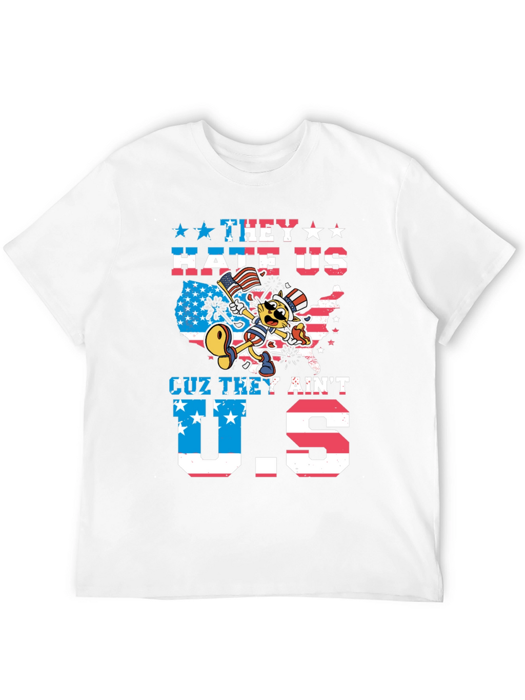 Patriotic Cartoon Cat Graphic T-Shirt
