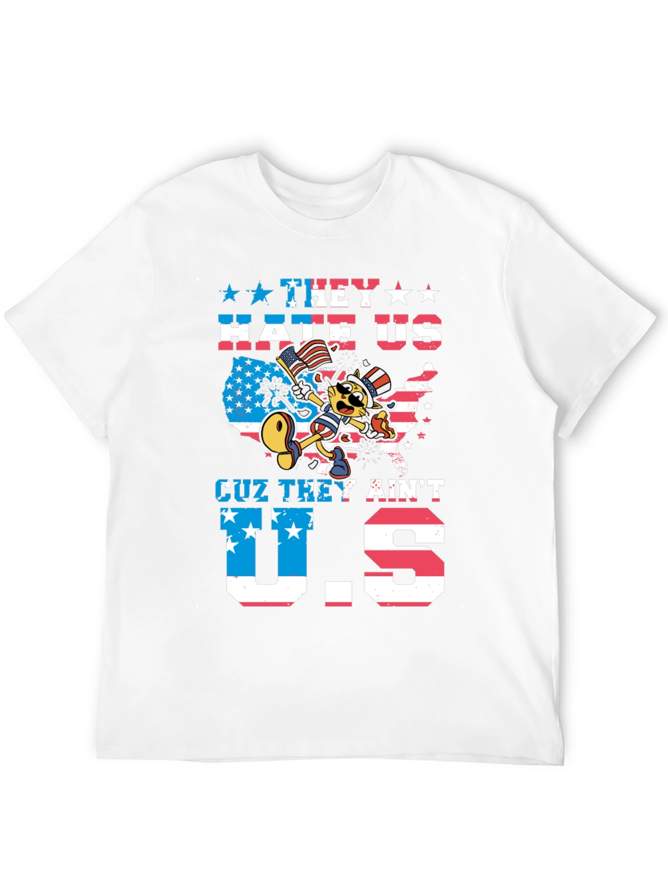 Patriotic Cartoon Cat Graphic T-Shirt