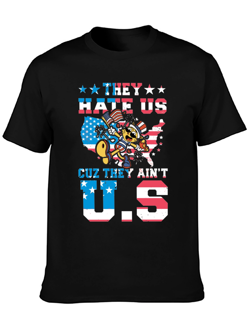 Patriotic Cartoon Cat Graphic T-Shirt