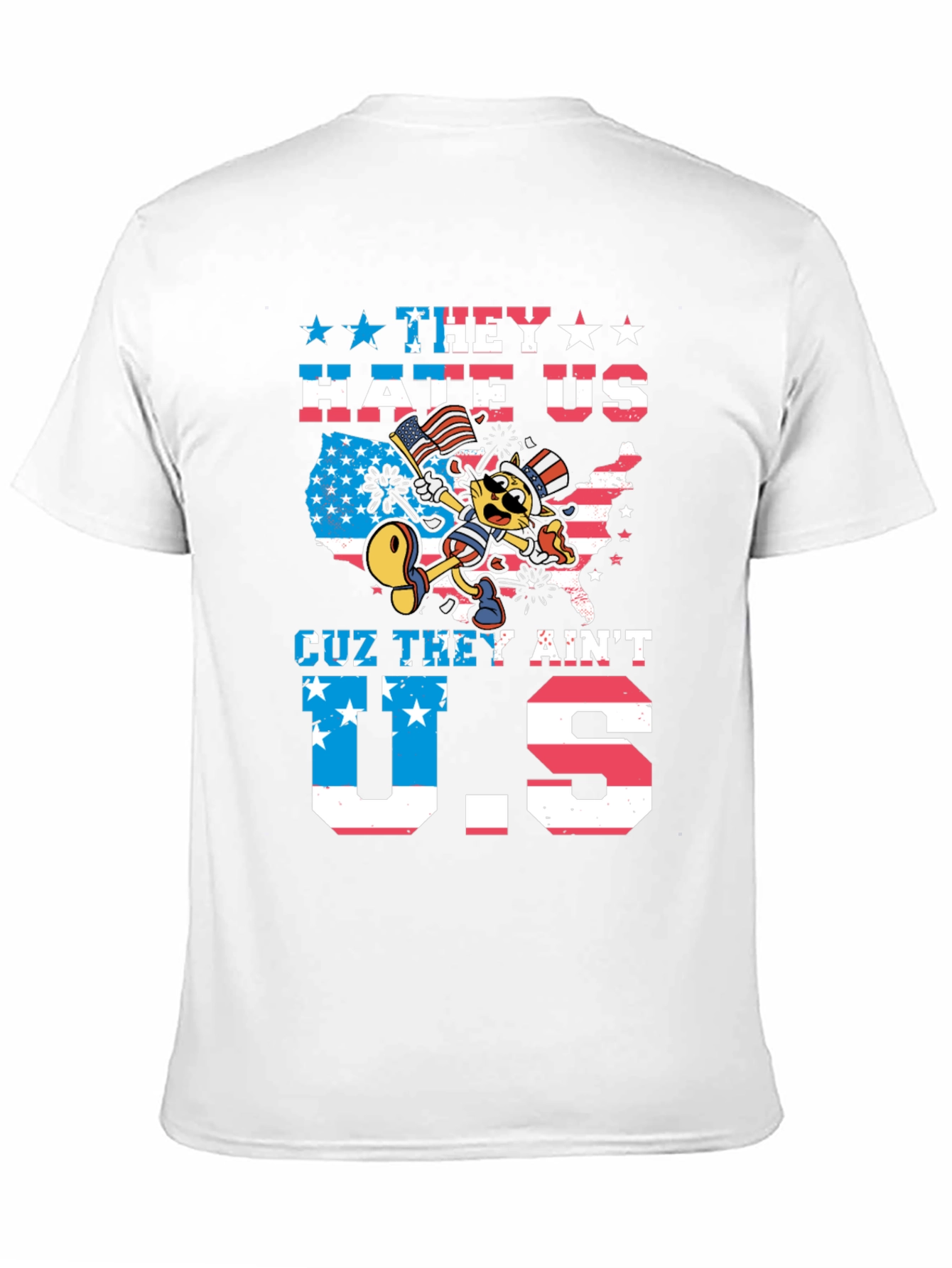 Patriotic Cartoon Cat Graphic T-Shirt