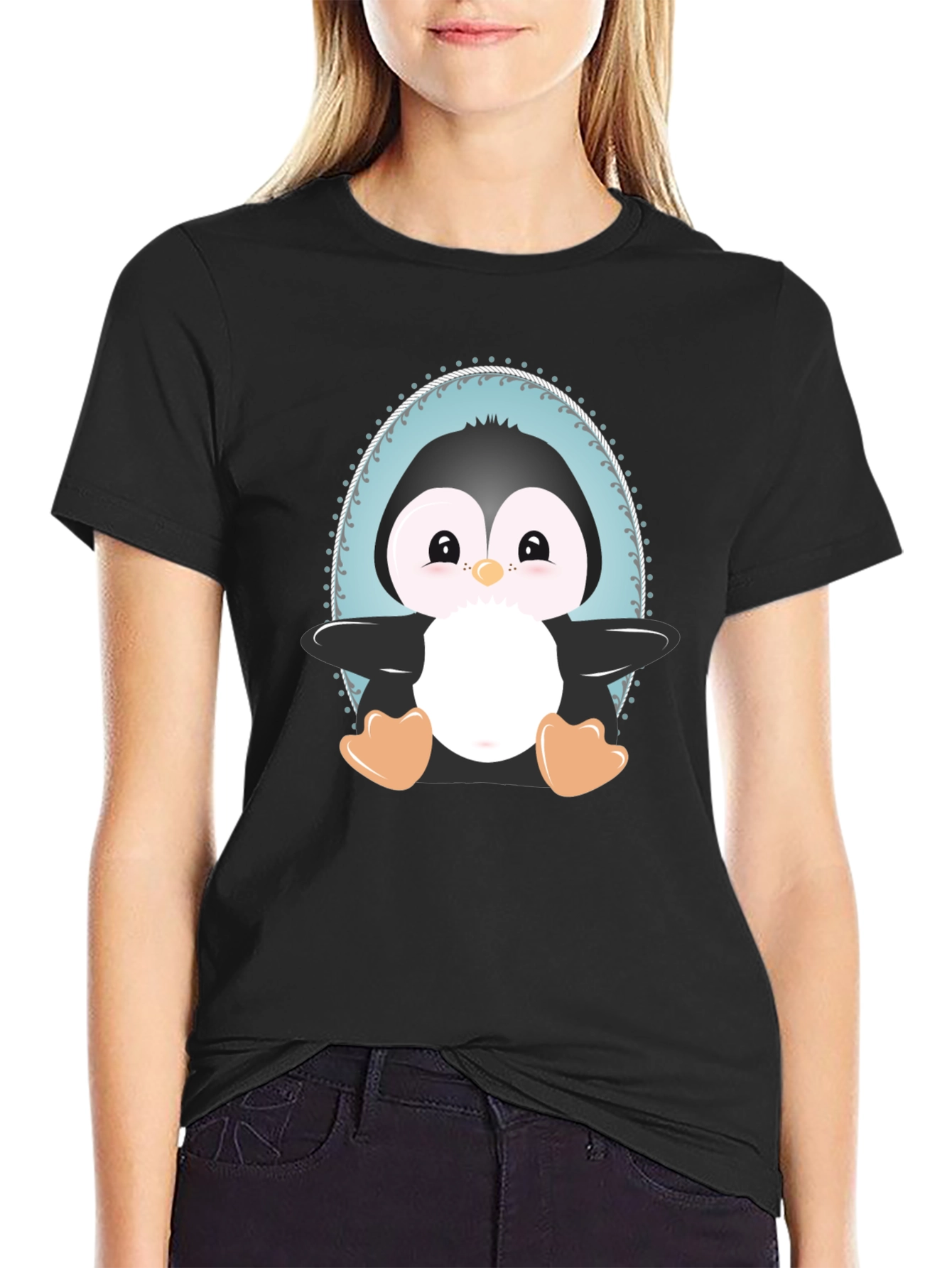 Cute Penguin Graphic Tee - Unisex Black T-Shirt
