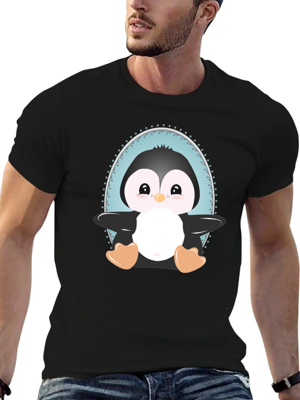 Cute Penguin Graphic Tee - Unisex Black T-Shirt