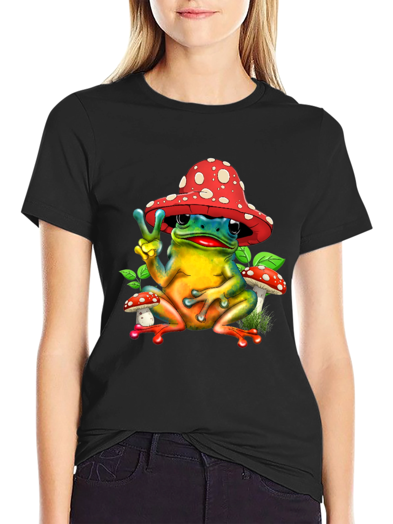 Peace Frog Mushroom Hat T-Shirt