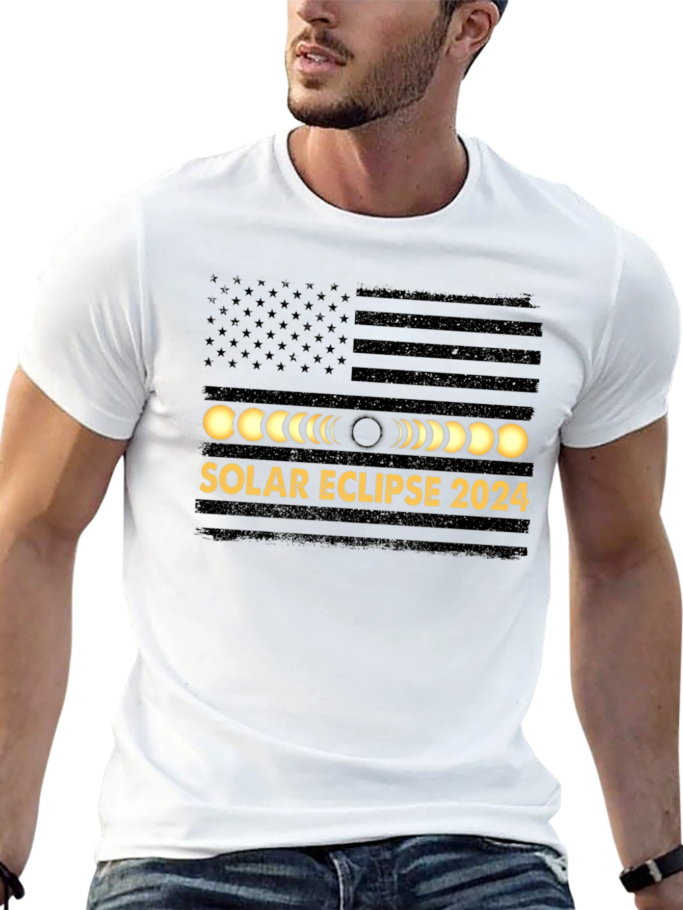 Solar Eclipse 2024 USA Flag Graphic Tee