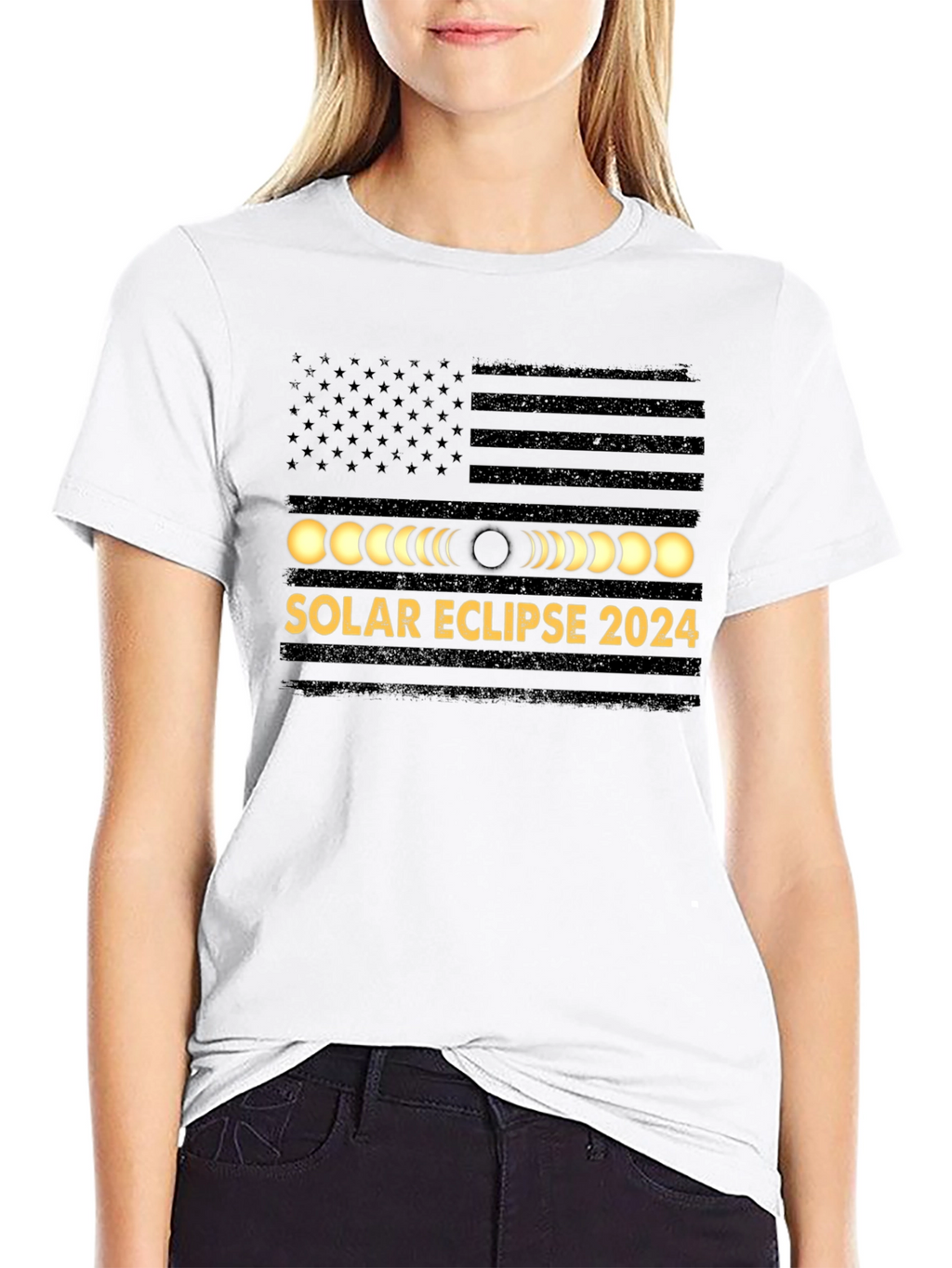 Solar Eclipse 2024 USA Flag Graphic Tee