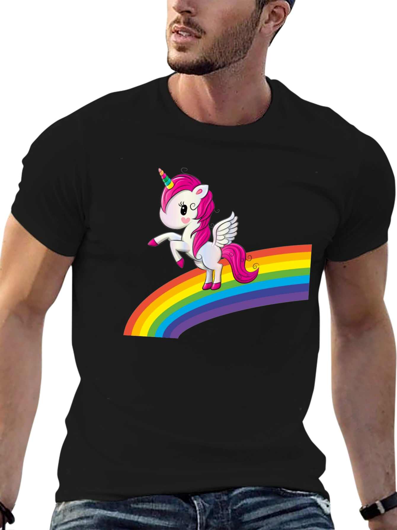 Rainbow Unicorn T-Shirt - Black Cotton Tee