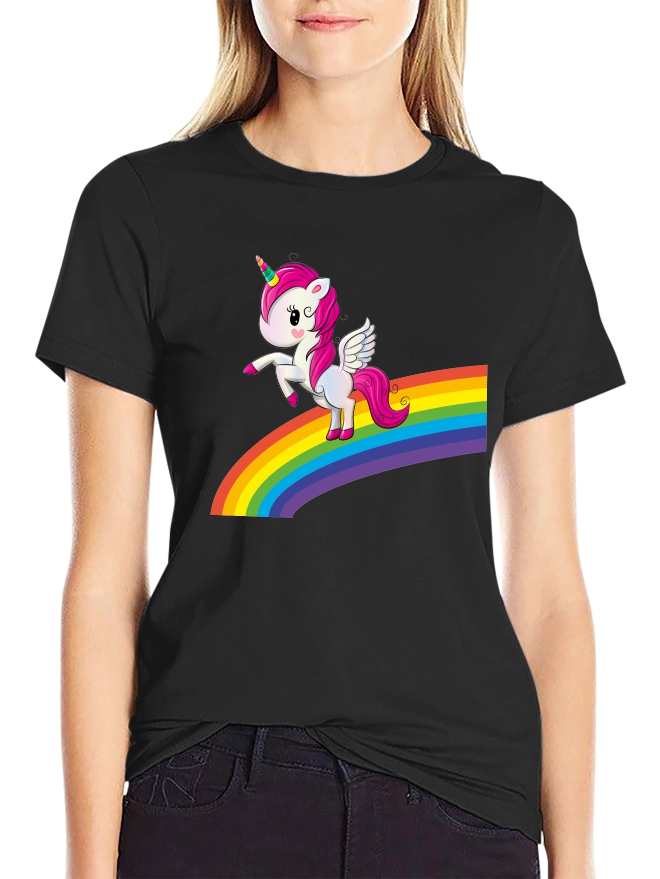 Rainbow Unicorn T-Shirt - Black Cotton Tee