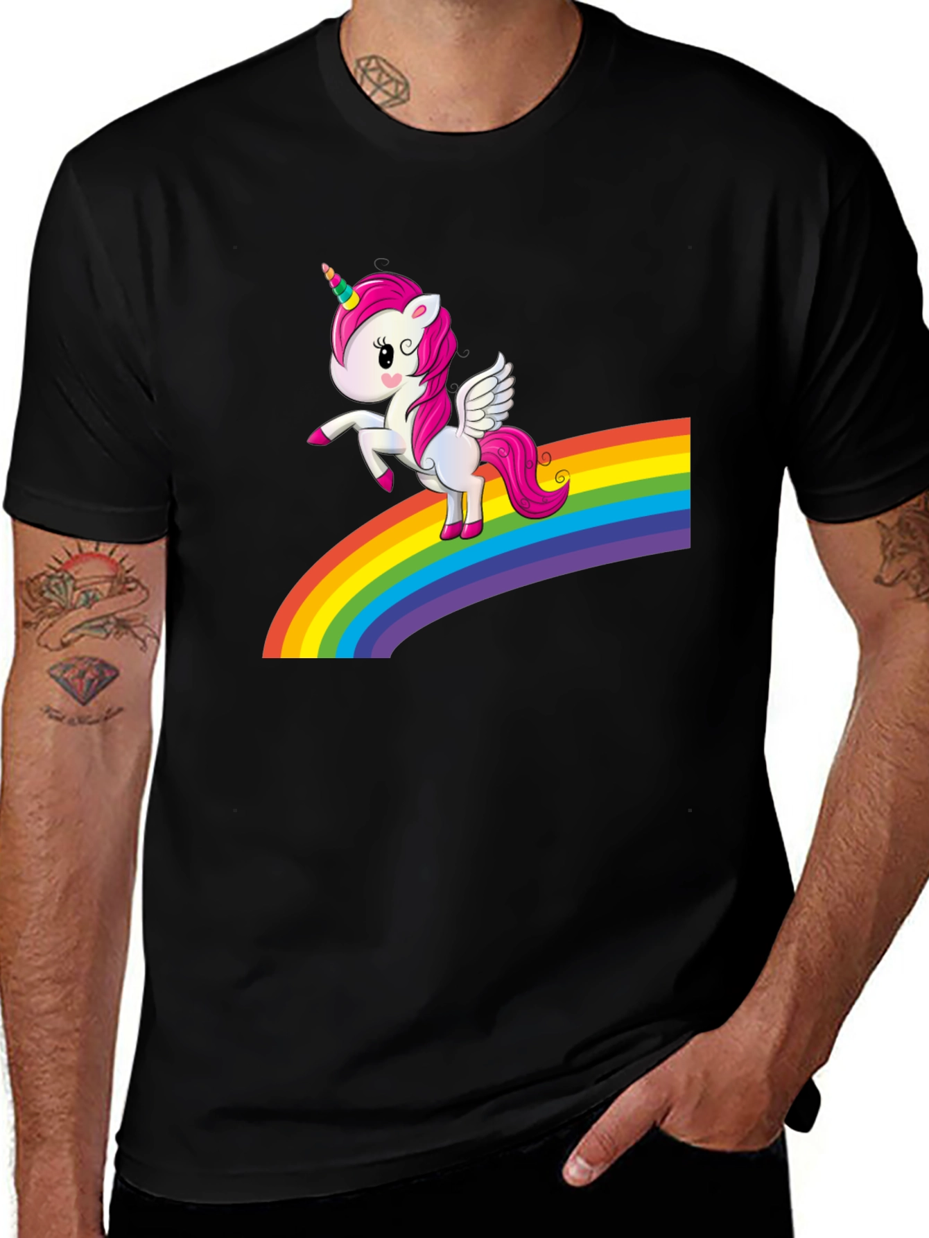 Rainbow Unicorn T-Shirt - Black Cotton Tee