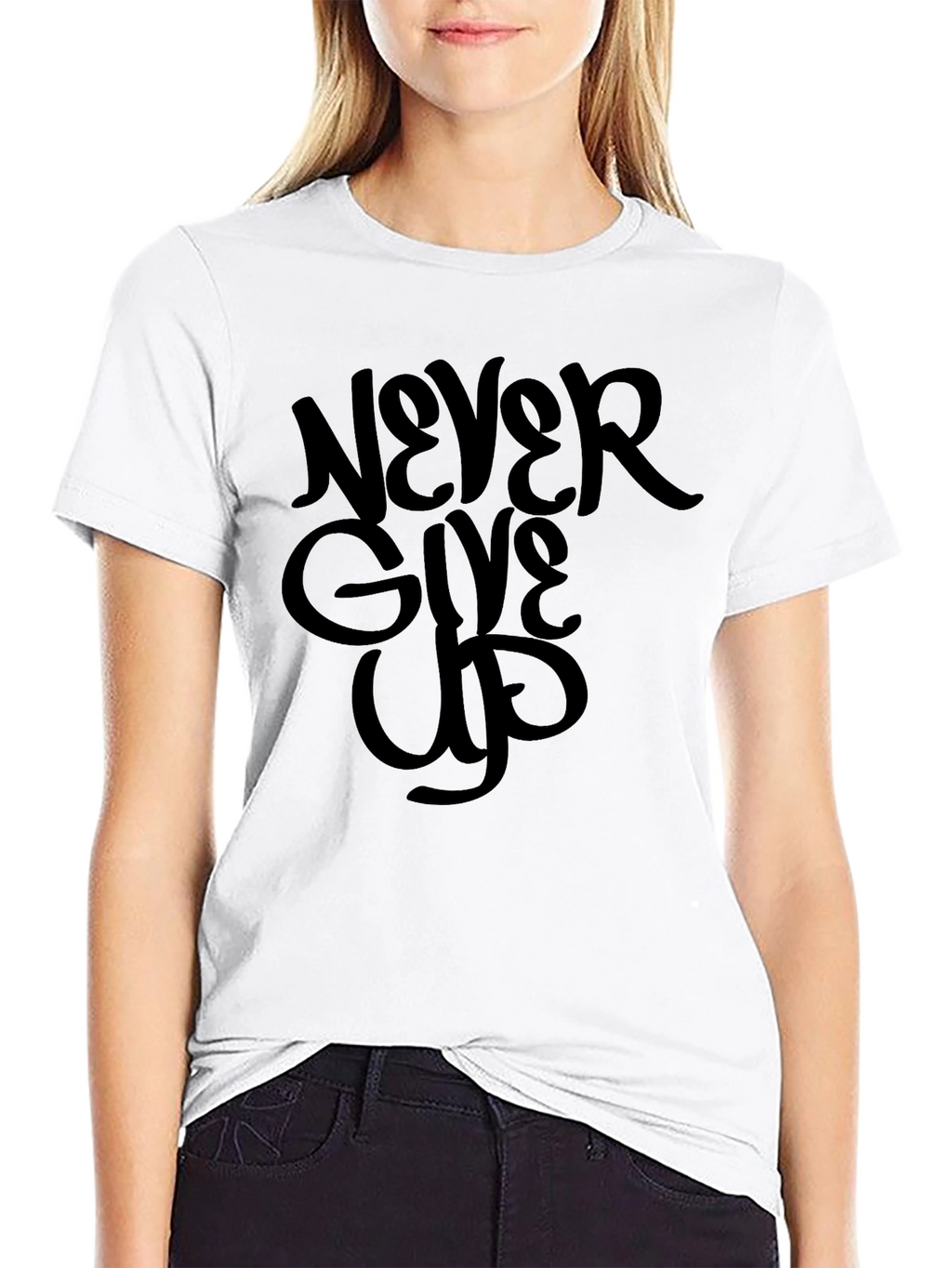 Never Give Up Graphic Tee - Motivational Black T-Shirt