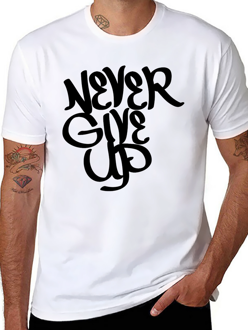 Never Give Up Graphic Tee - Motivational Black T-Shirt