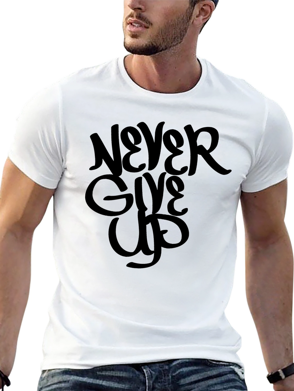 Never Give Up Graphic Tee - Motivational Black T-Shirt