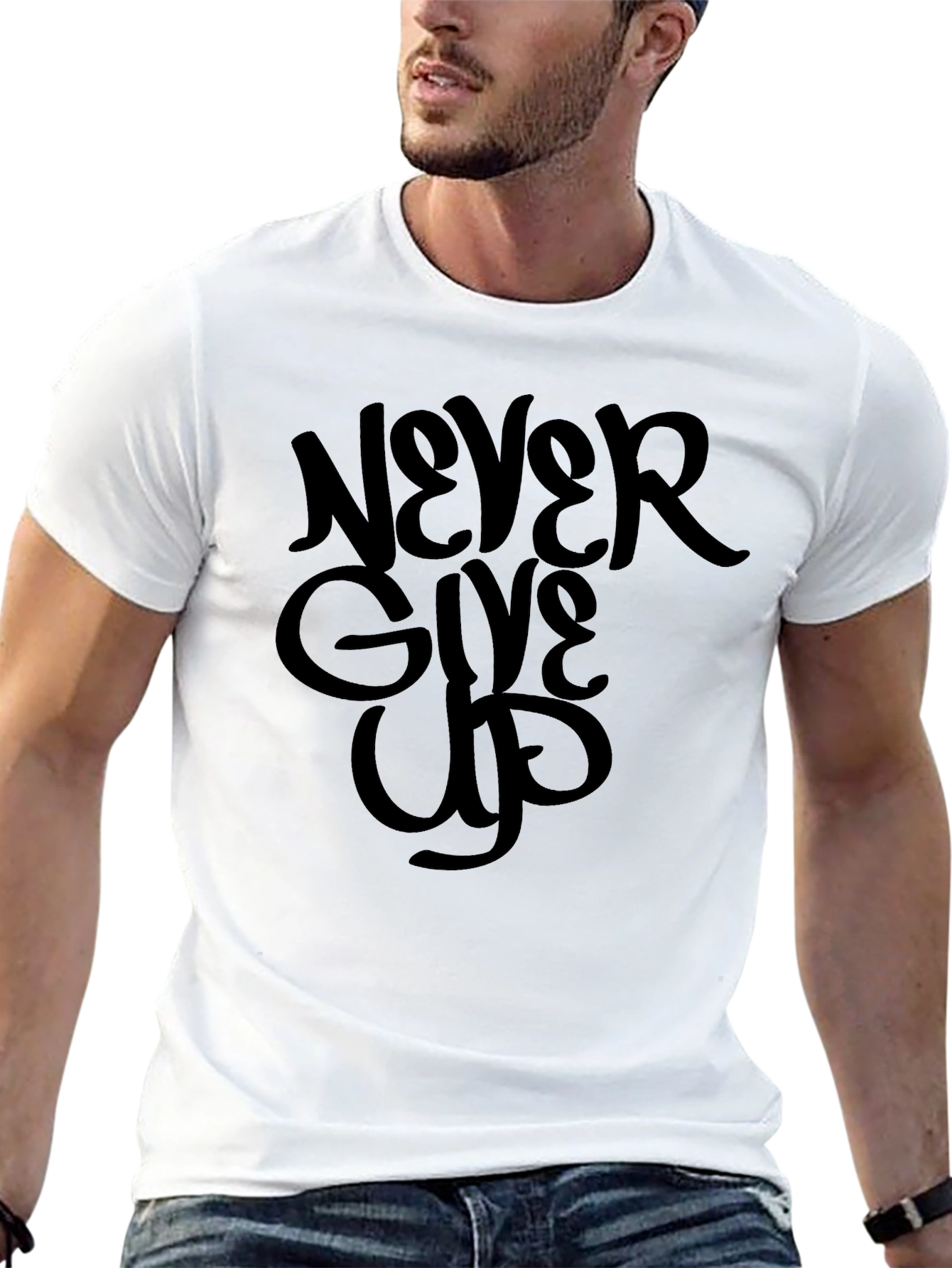 Never Give Up Graphic Tee - Motivational Black T-Shirt