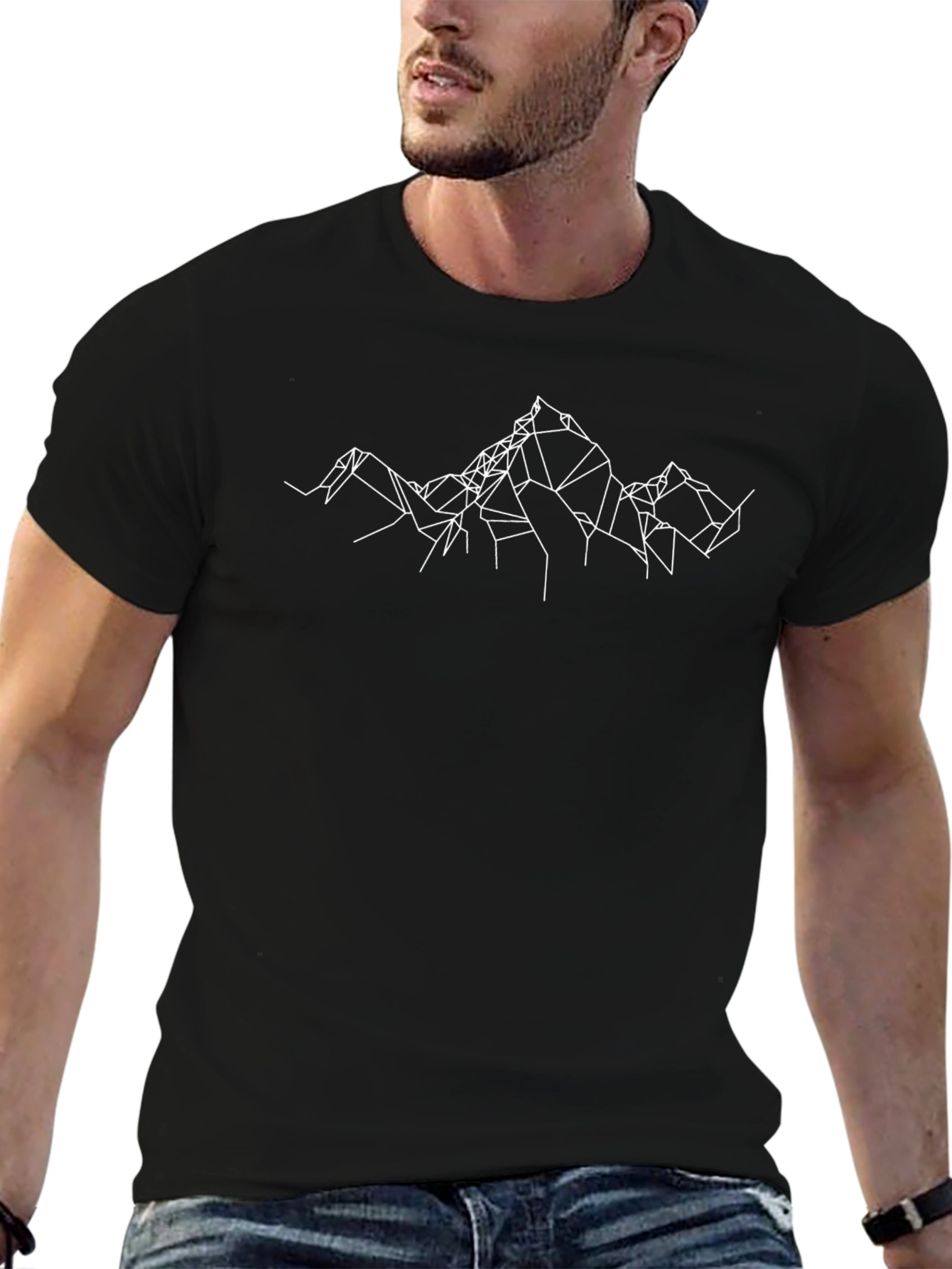 Geometric Mountain Range Graphic Tee - Black
