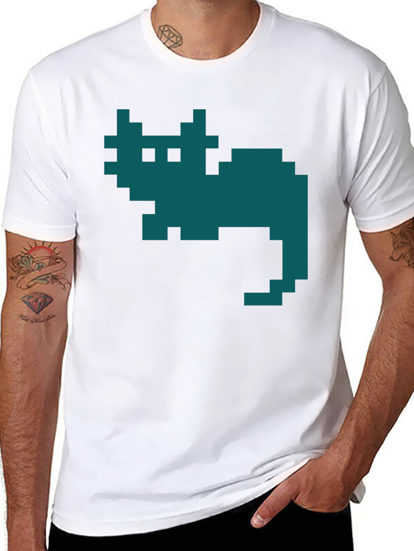 Retro Pixel Cat T-Shirt - Black Cotton Tee