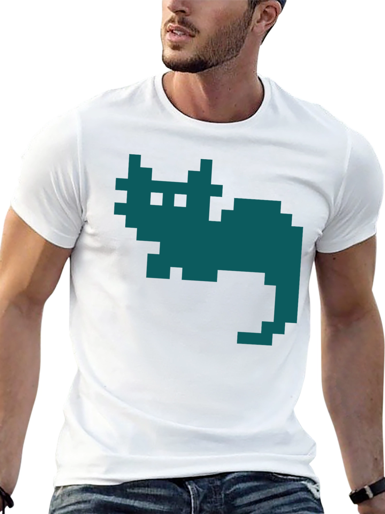 Retro Pixel Cat T-Shirt - Black Cotton Tee