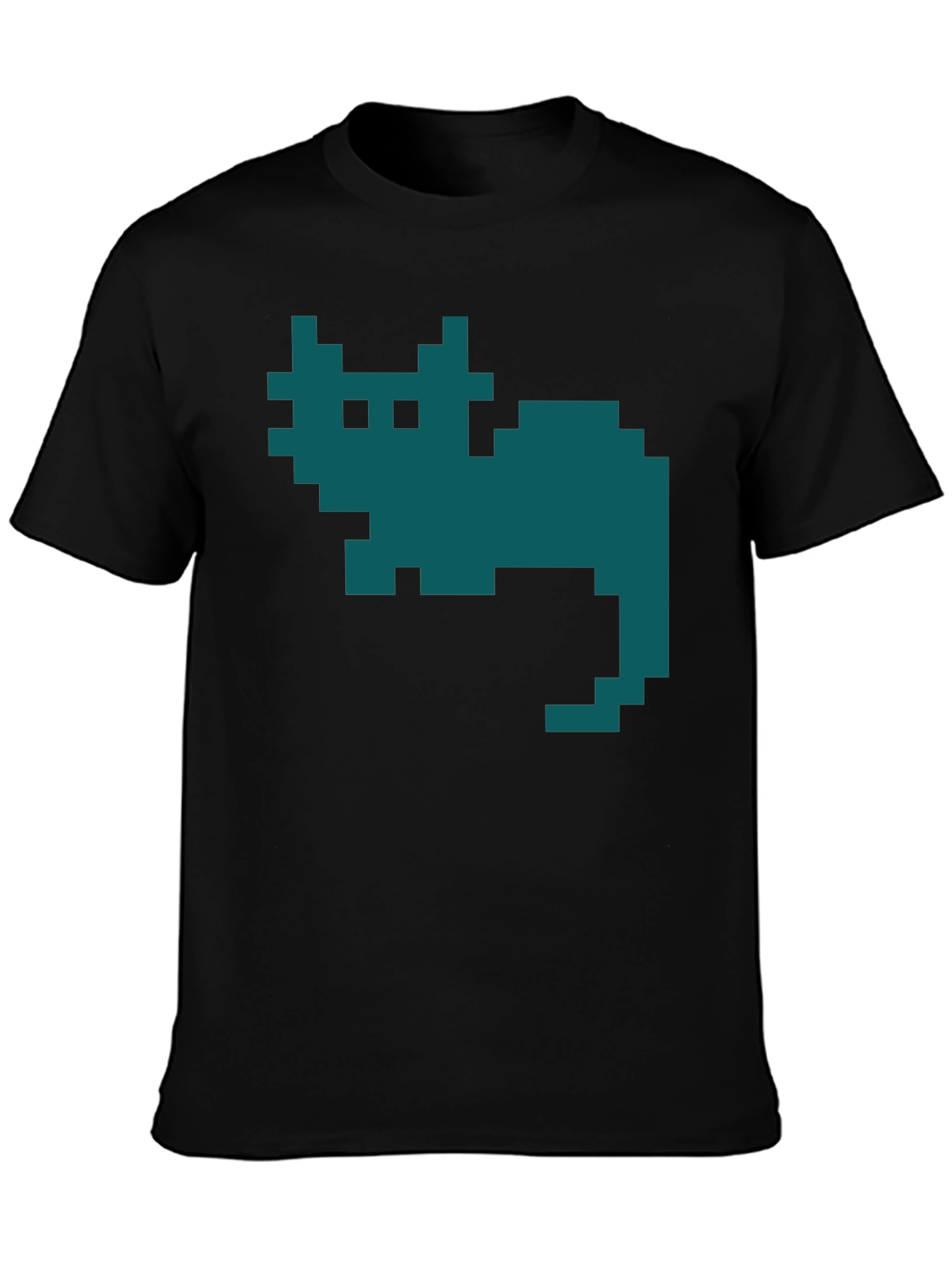 Retro Pixel Cat T-Shirt - Black Cotton Tee