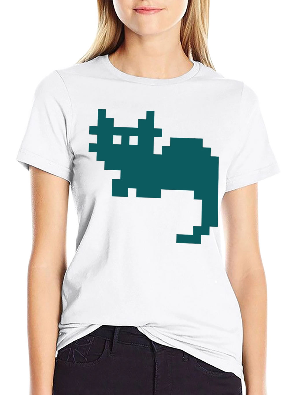 Retro Pixel Cat T-Shirt - Black Cotton Tee