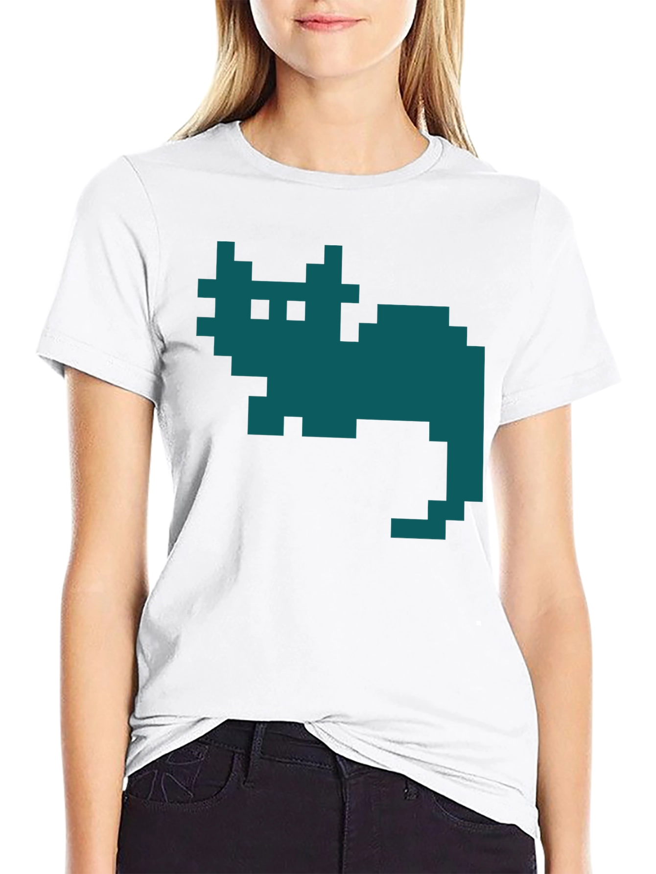 Retro Pixel Cat T-Shirt - Black Cotton Tee