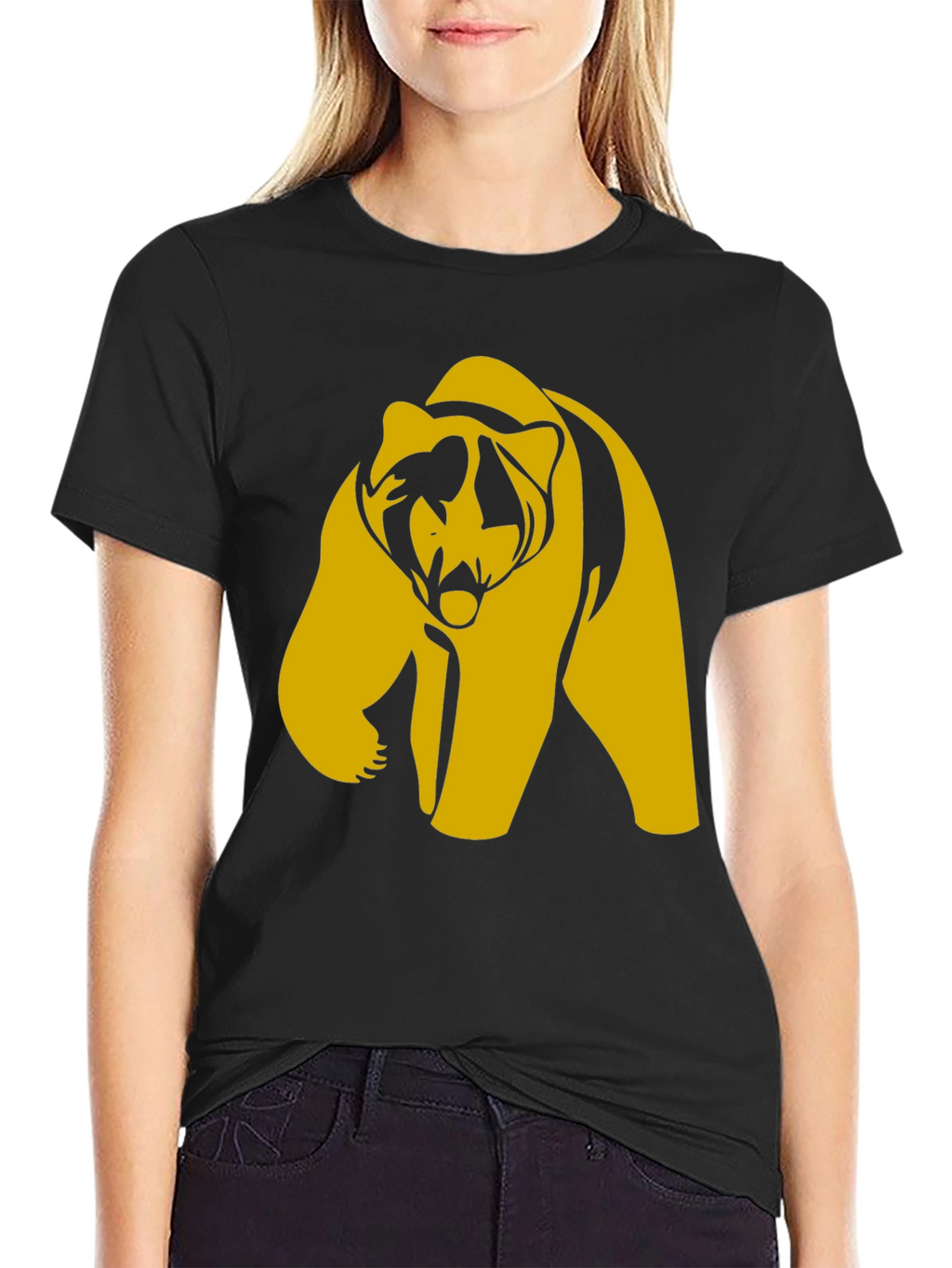 Bold Bear Graphic Tee - Black Cotton Blend T-Shirt