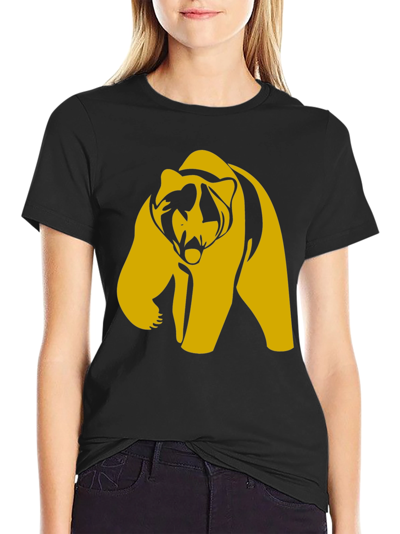 Bold Bear Graphic Tee - Black Cotton Blend T-Shirt