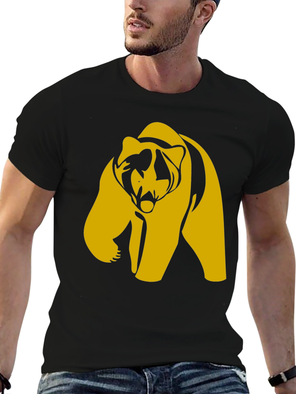 Bold Bear Graphic Tee - Black Cotton Blend T-Shirt