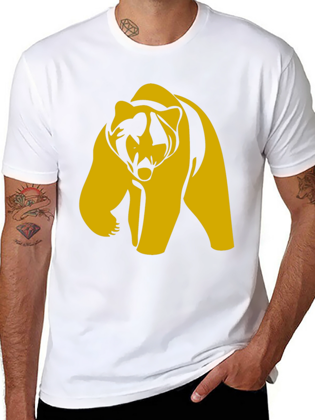 Bold Bear Graphic Tee - Black Cotton Blend T-Shirt
