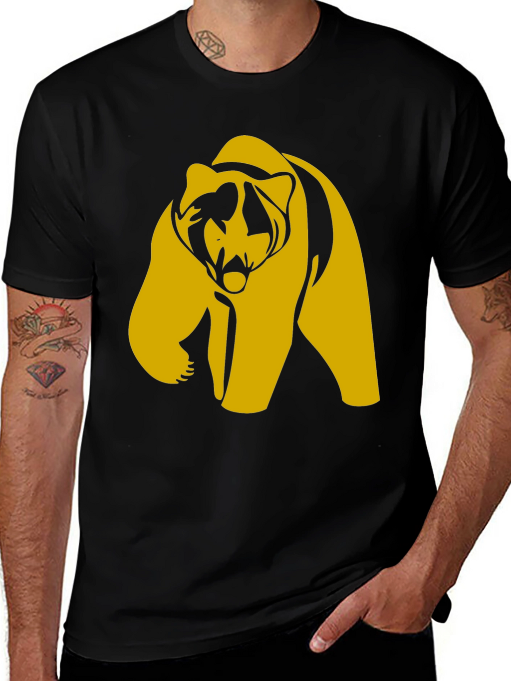 Bold Bear Graphic Tee - Black Cotton Blend T-Shirt