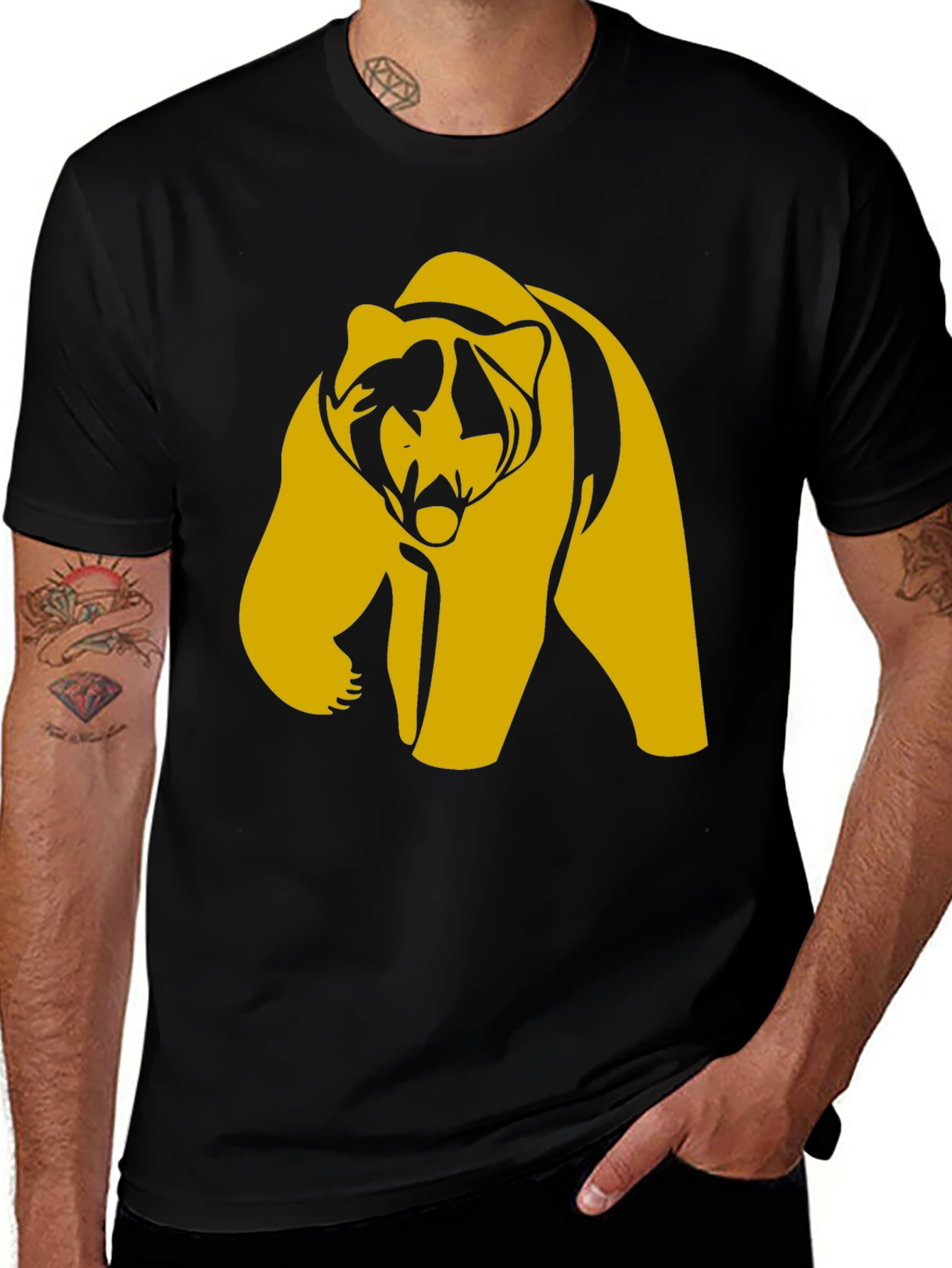 Bold Bear Graphic Tee - Black Cotton Blend T-Shirt