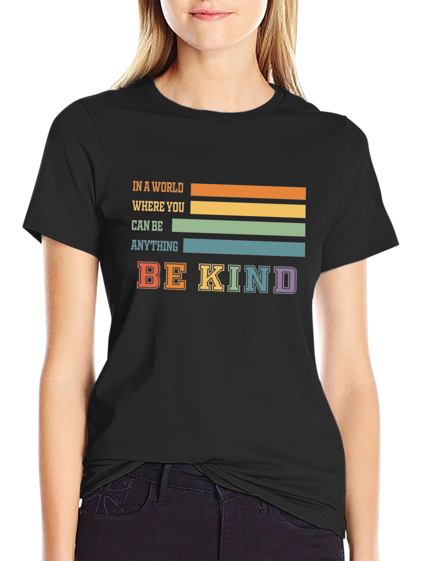 Be Kind T-Shirt - Retro Striped Graphic Tee