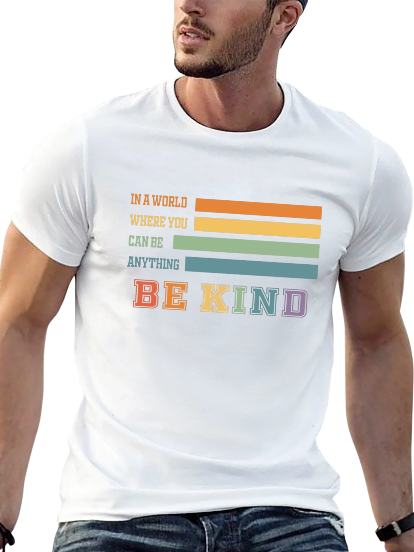 Be Kind T-Shirt - Retro Striped Graphic Tee