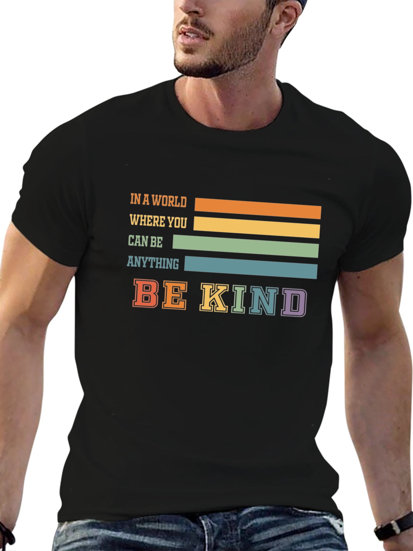 Be Kind T-Shirt - Retro Striped Graphic Tee