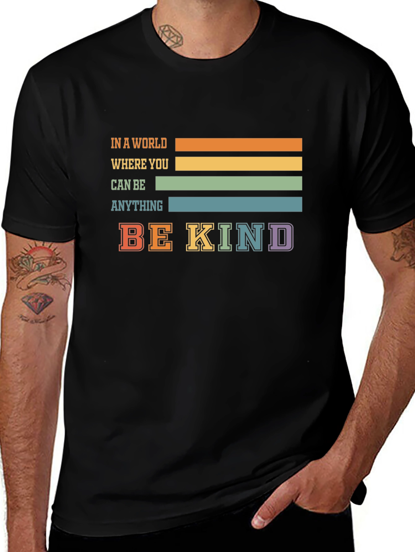 Be Kind T-Shirt - Retro Striped Graphic Tee