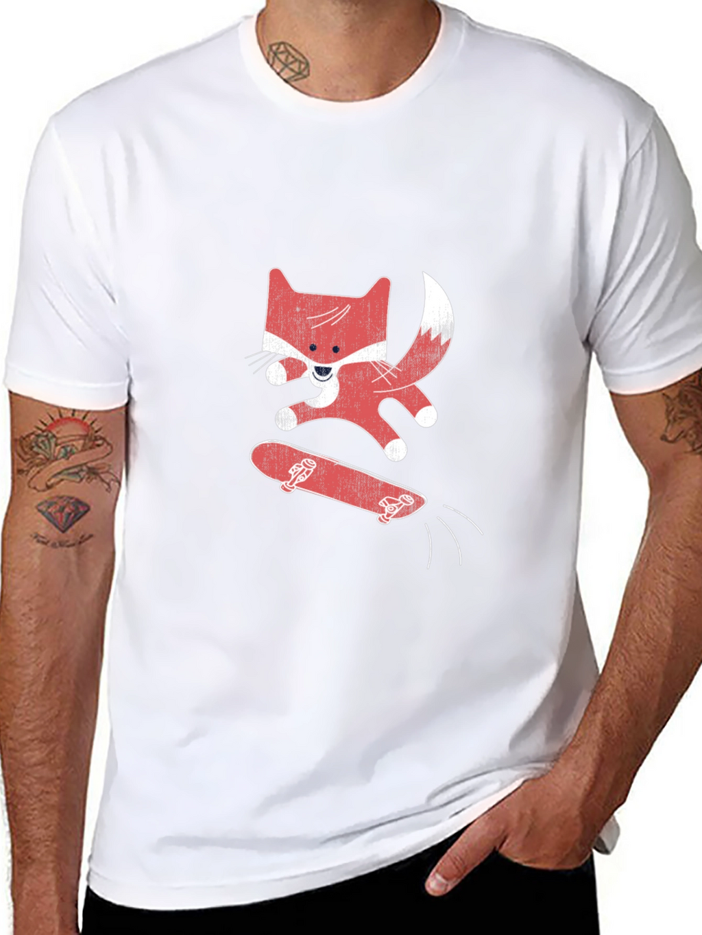 Skateboarding Fox Graphic Tee - Black Cotton Shirt