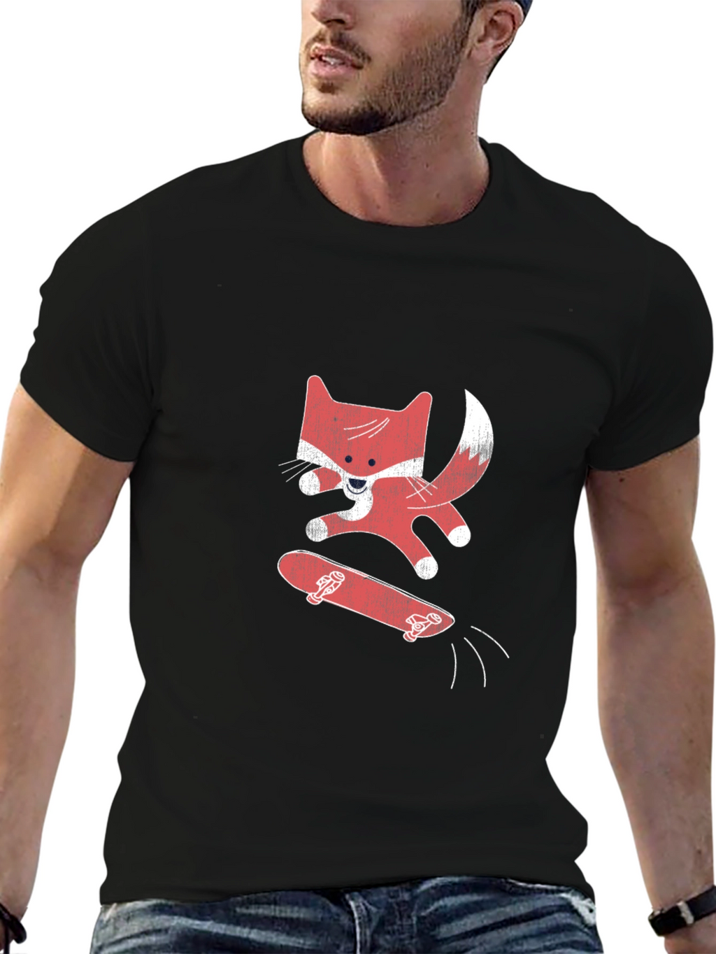 Skateboarding Fox Graphic Tee - Black Cotton Shirt