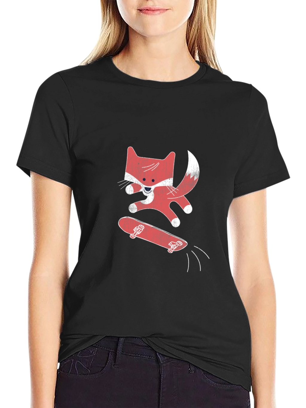 Skateboarding Fox Graphic Tee - Black Cotton Shirt