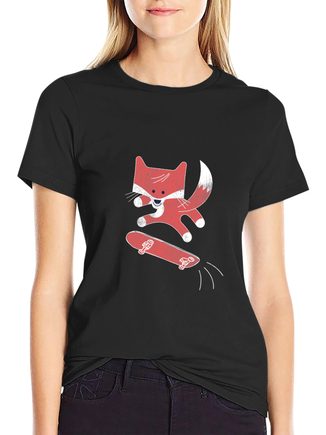 Skateboarding Fox Graphic Tee - Black Cotton Shirt