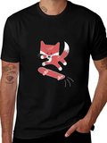 Skateboarding Fox Graphic Tee - Black Cotton Shirt