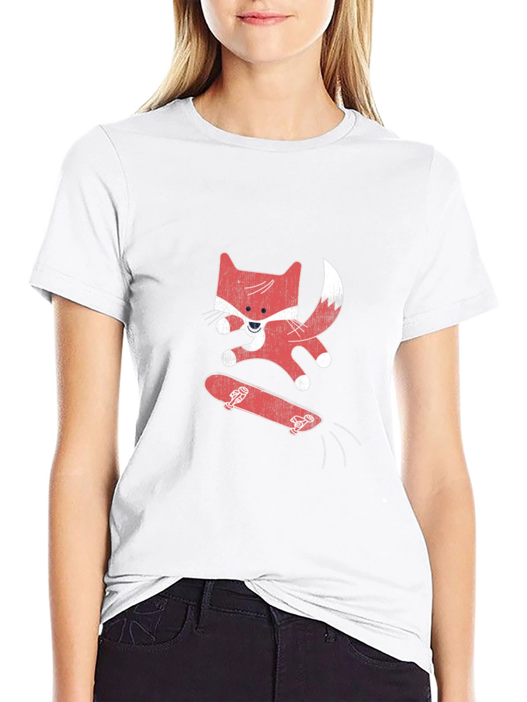 Skateboarding Fox Graphic Tee - Black Cotton Shirt