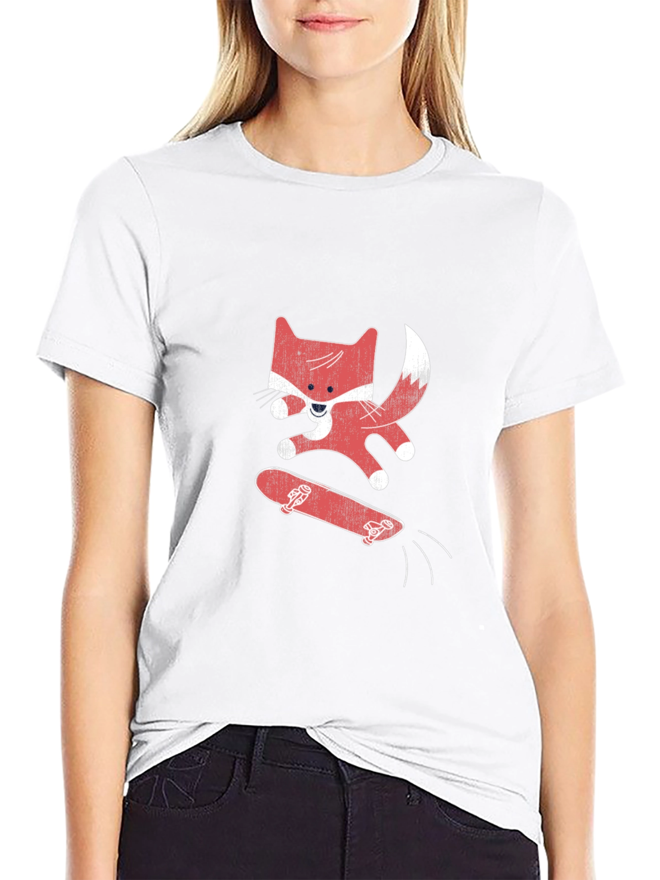 Skateboarding Fox Graphic Tee - Black Cotton Shirt