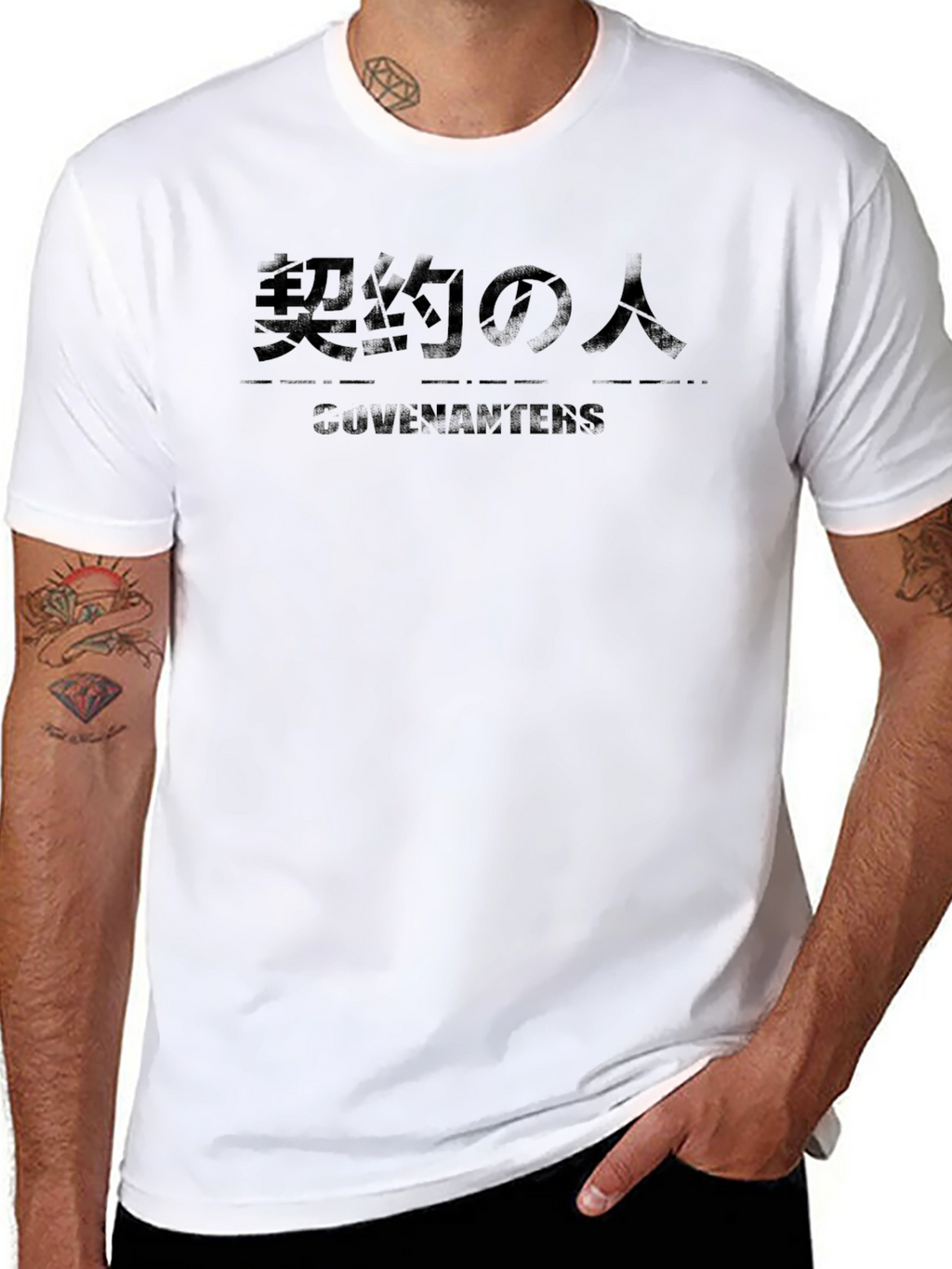 Mens Black Graphic T-Shirt: Japanese Text Design