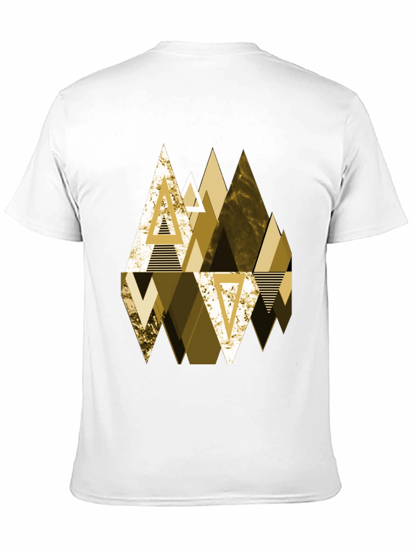 Geometric Triangle Gold Print Mens Black T-Shirt