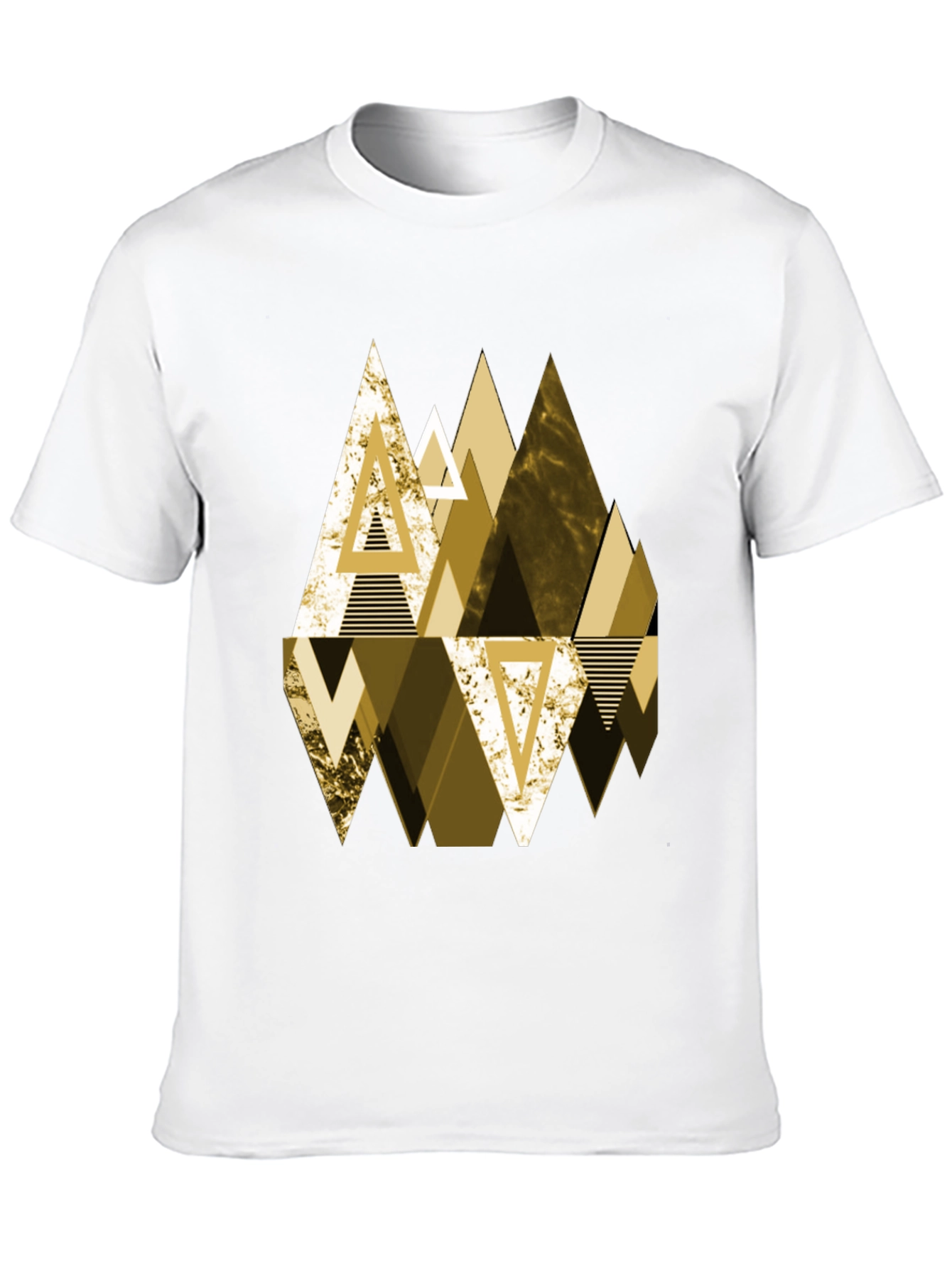 Geometric Triangle Gold Print Mens Black T-Shirt