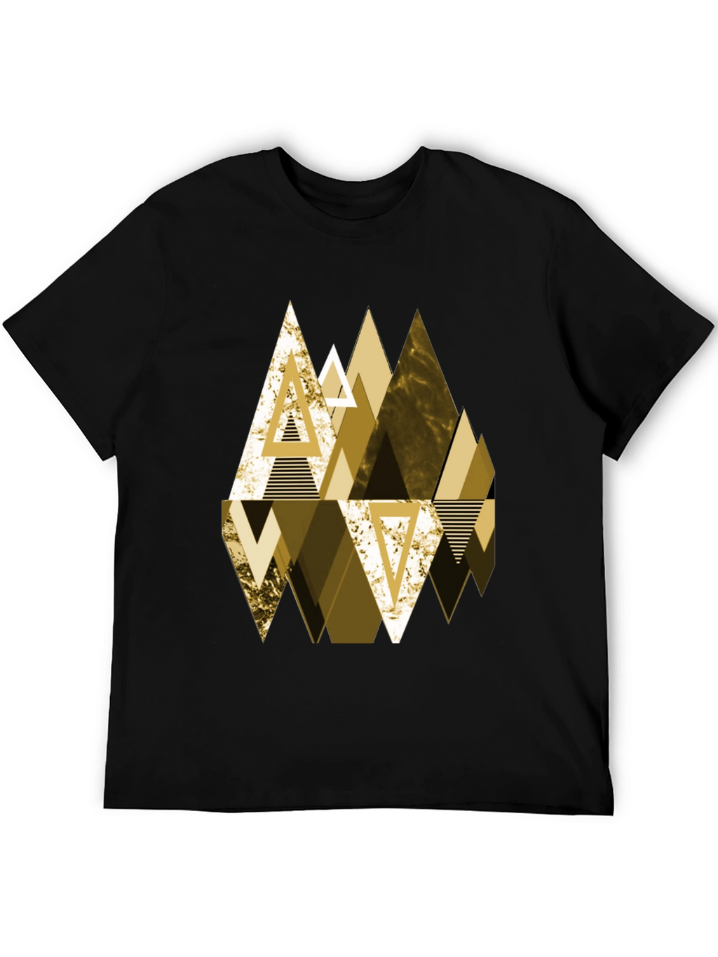 Geometric Triangle Gold Print Mens Black T-Shirt