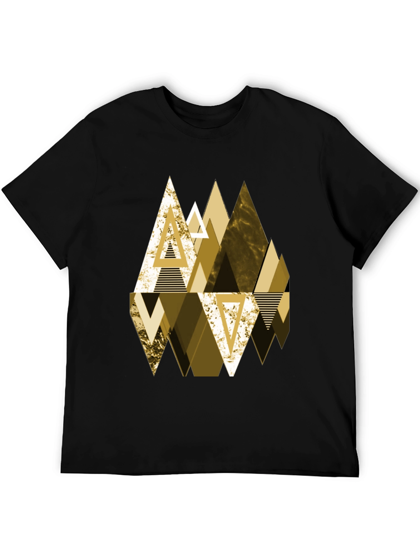 Geometric Triangle Gold Print Mens Black T-Shirt